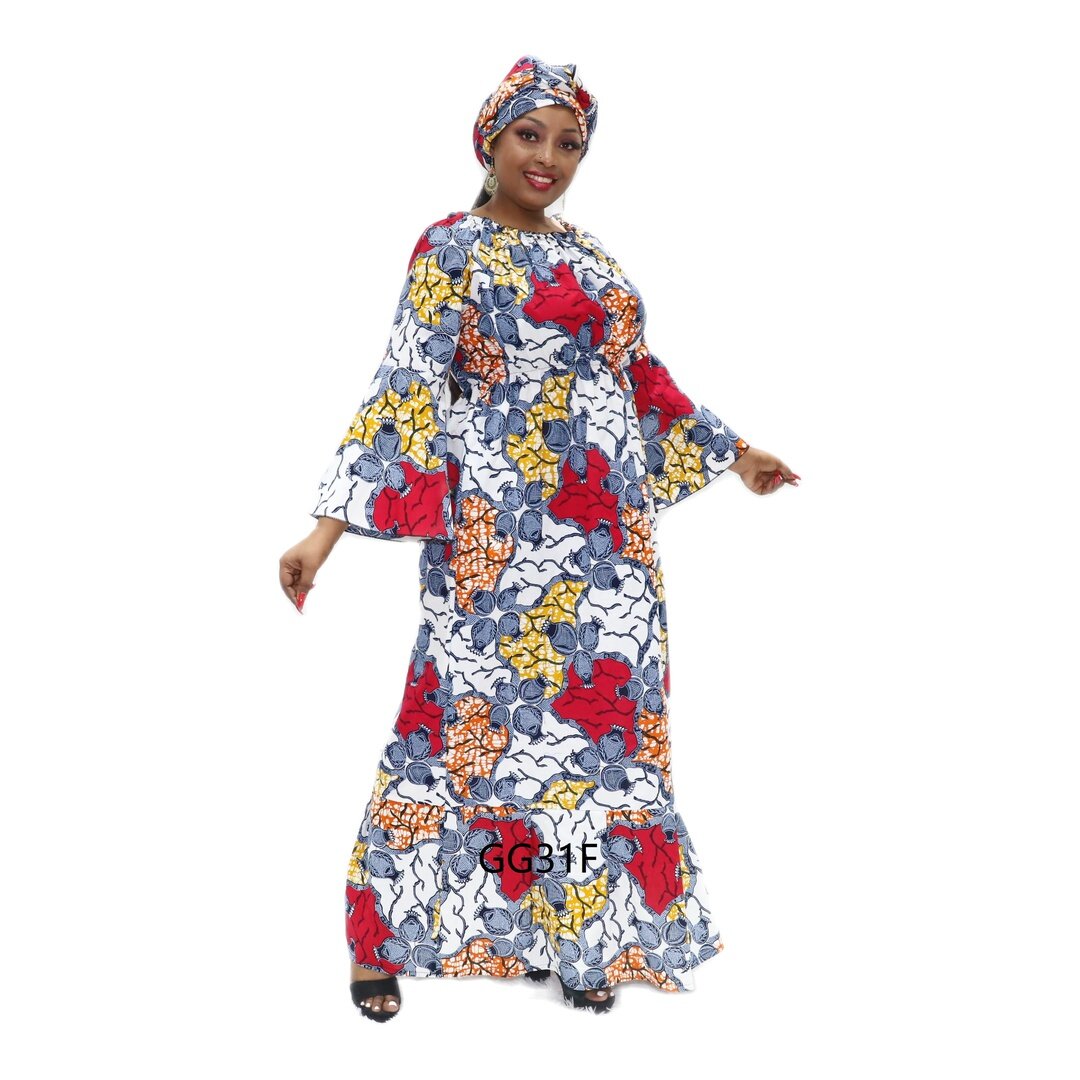 Wholesale african guinea brocade fabric floral design long gown