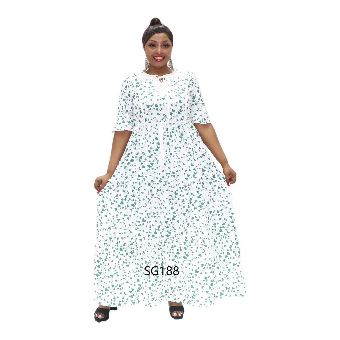 White women's floral african print shirred midi dress