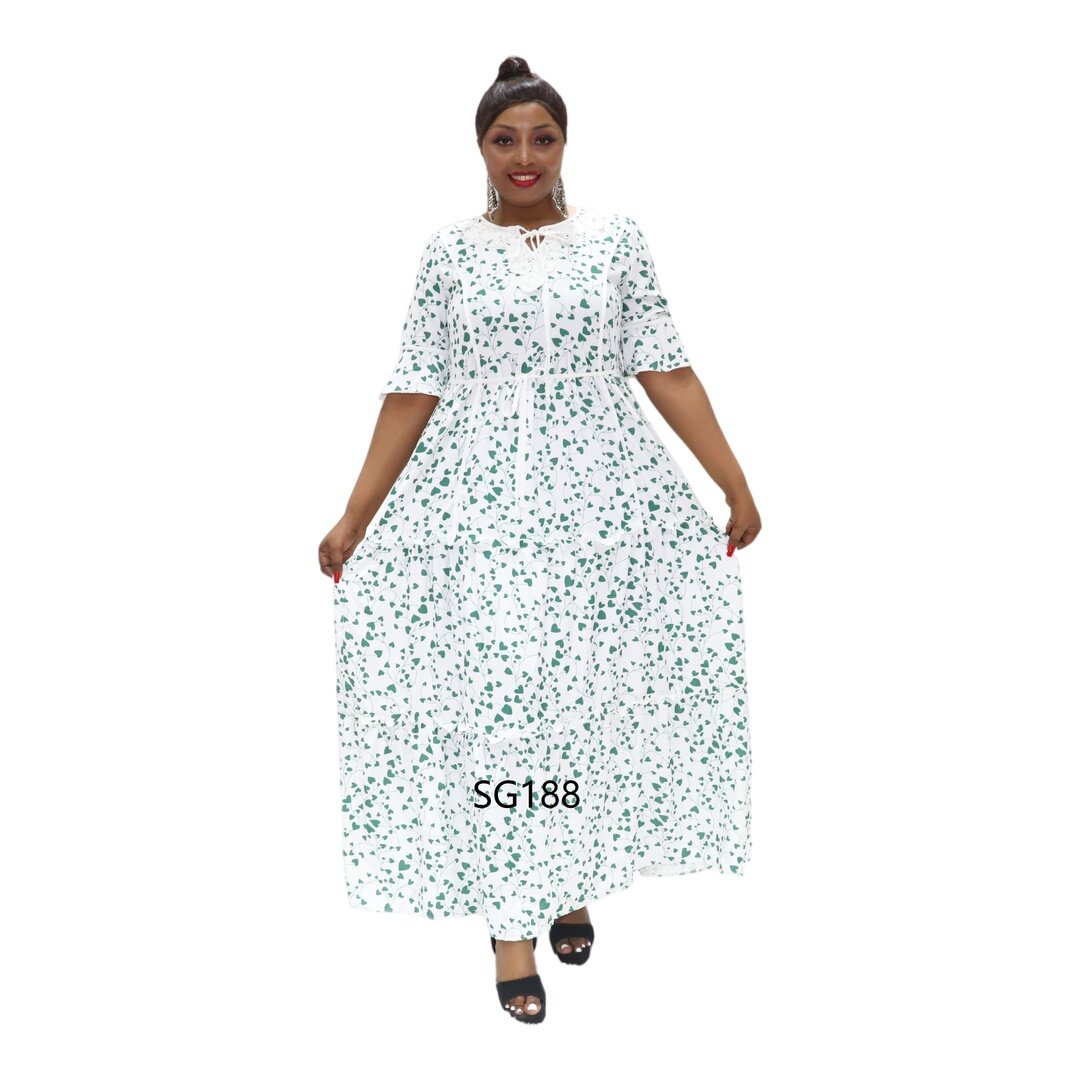 florale blanche robe de longue moyenne imprimée avec détails volants