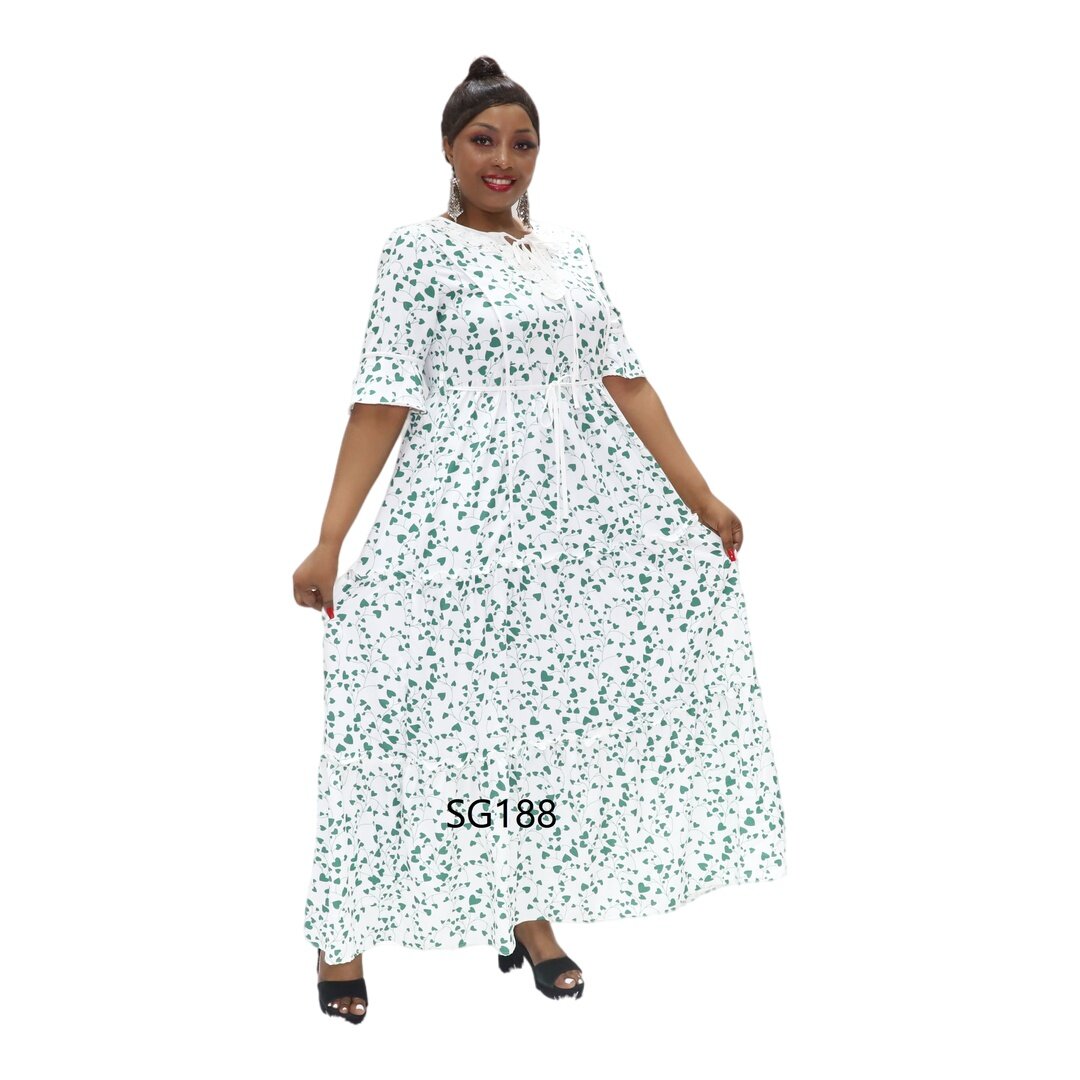 florale blanche robe de longue moyenne imprimée avec détails volants