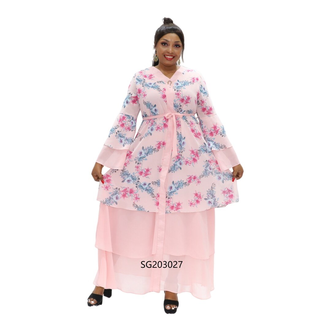 Wholesale Pink design casual african print ethnic dresses 