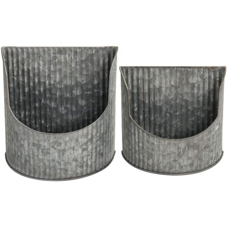 Rustic Silver Metal Galvanized Wall Mounted Flower Pots
