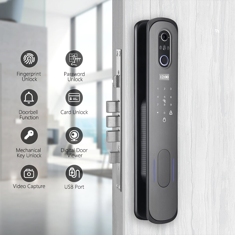Xhome WIFI APP FACE + Huella digital Puerta inteligente Cerradura automática con cámara de video