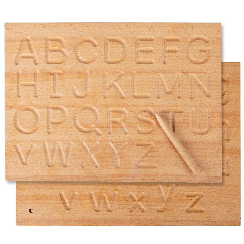 Montessori Educational Wooden Alphabet Tracing  Writing Preschool Double side learning groove writing board for Kids Number