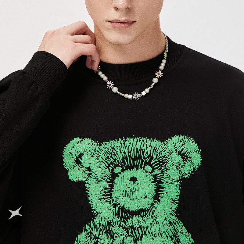 Plush Pulp Bear Print Sweatshirt 330g Terry Men's Hoodie