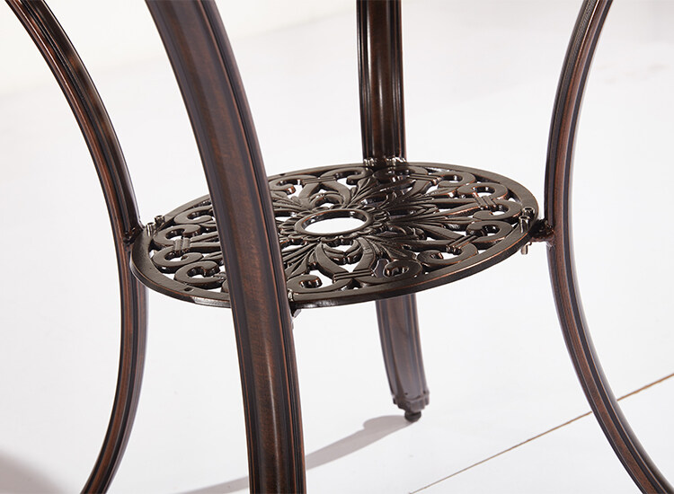 Details of cast aluminum patio coffee table