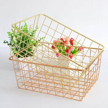 Farmhouse Gold Wire Metal Storage Organizer Basket