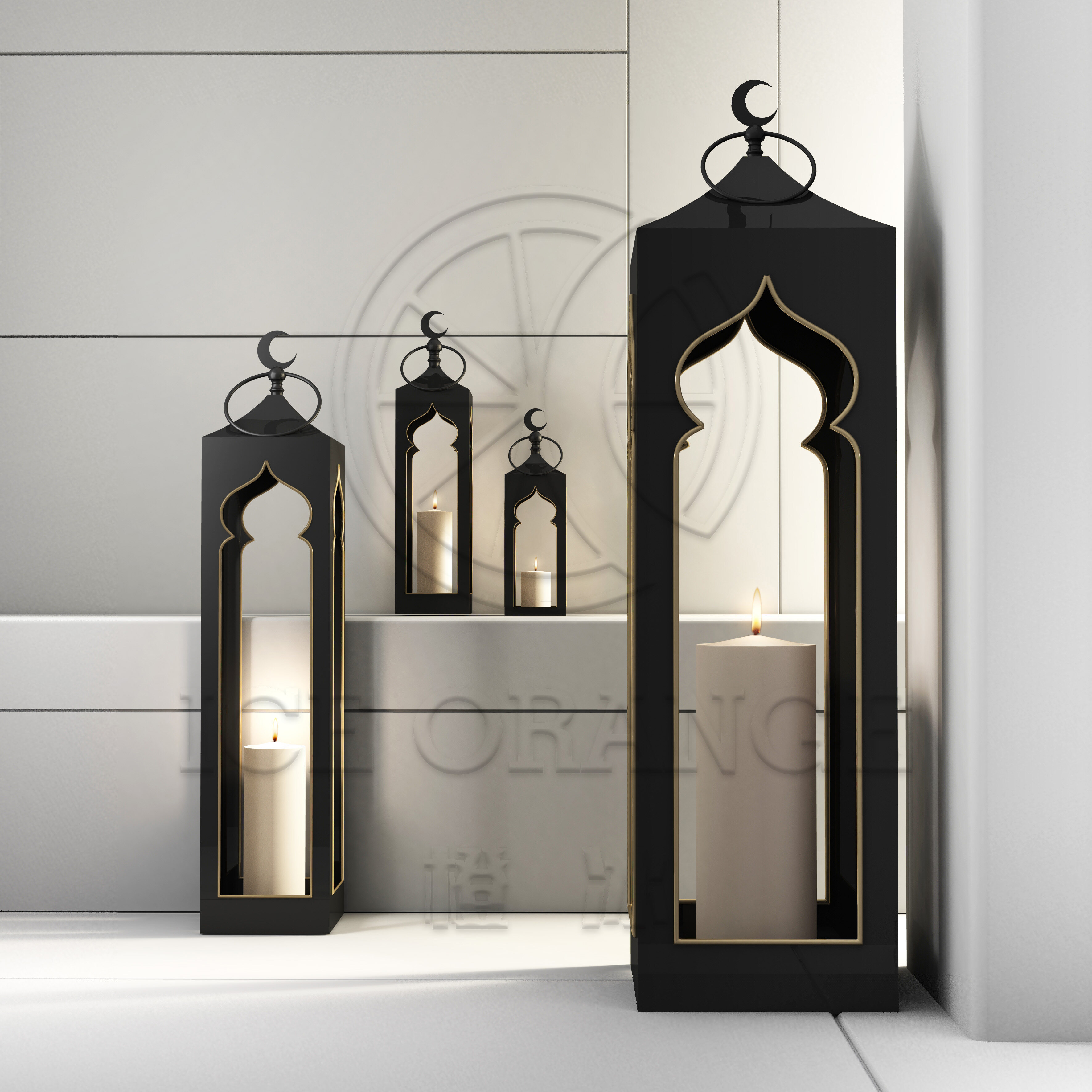 A Set of Metal Ramadan Candle Wind Lantern