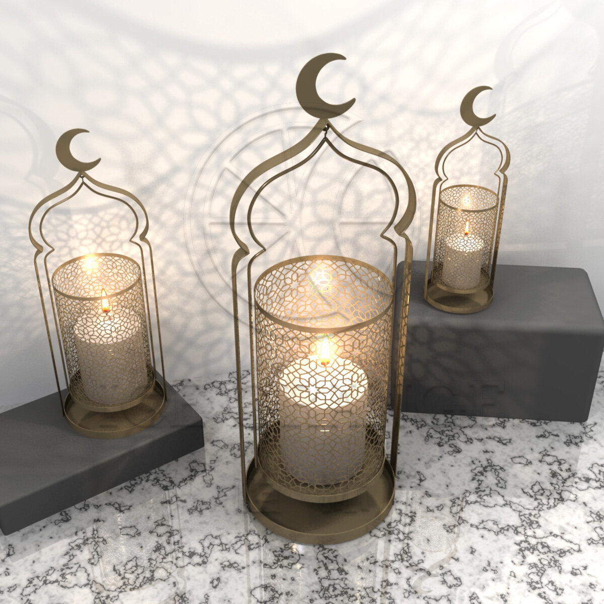 Ramadan Mubarak Decoration Metal Candle Holder Set of 3