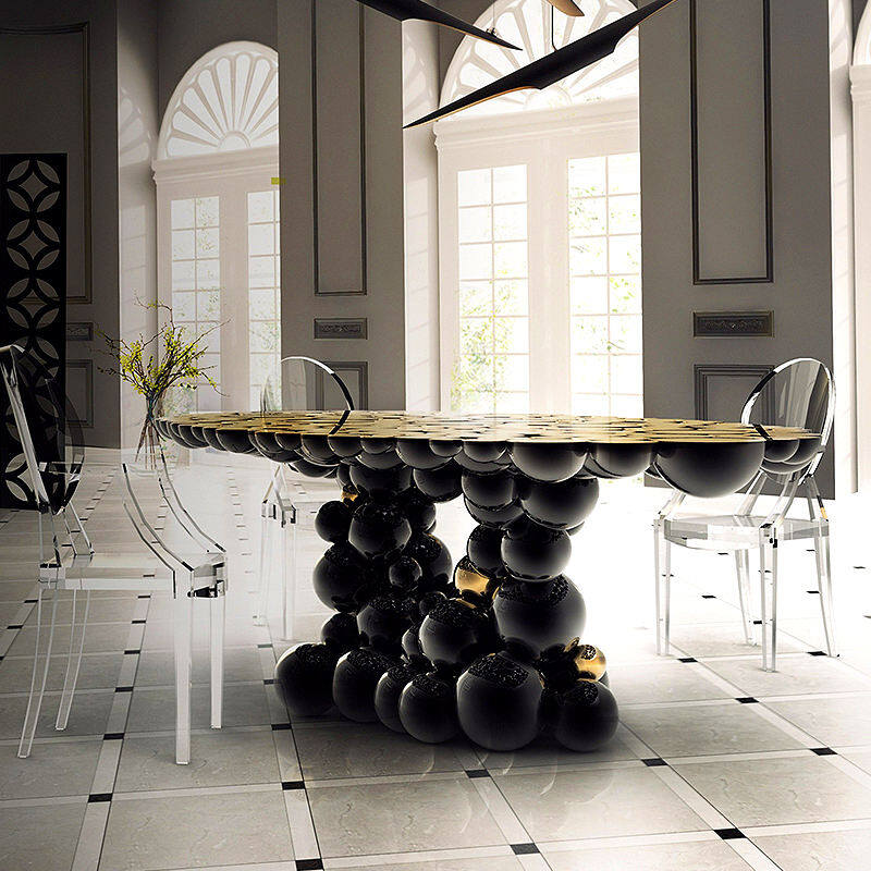 Stainless steel dining table designer black and gold dining table Custom Springlegroupfurniture