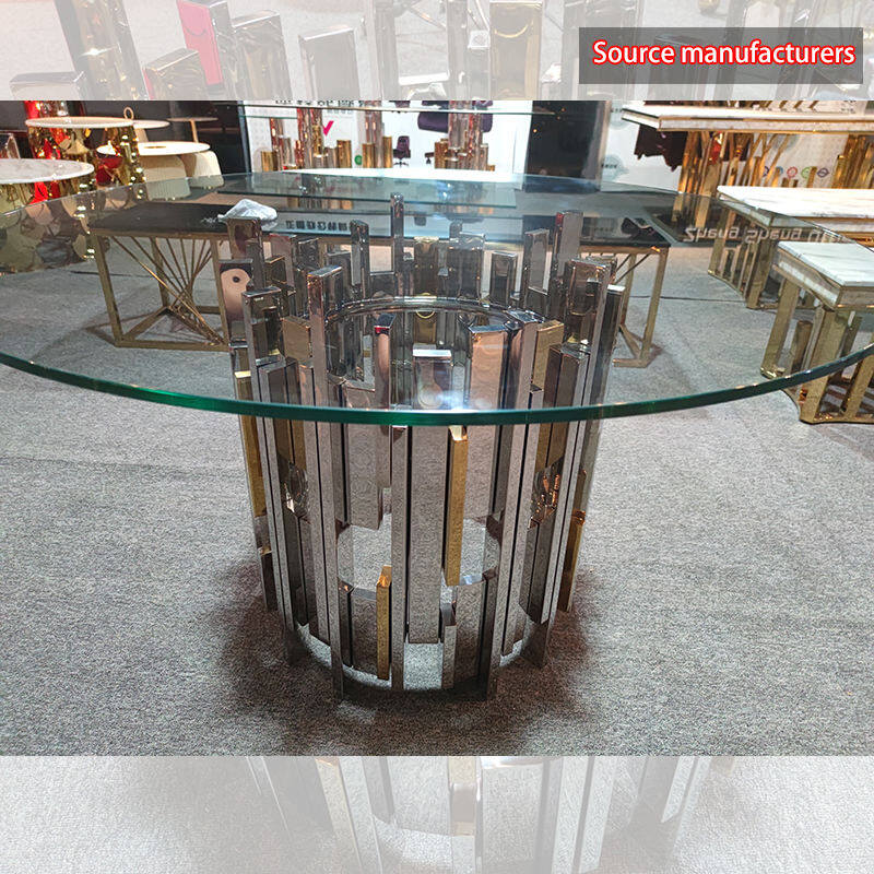 Round dining table designer tempered glass dining table chrome pedestal Springlegroupfurniture