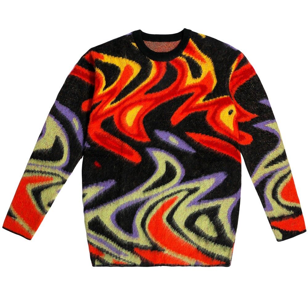 Crew Neck Paisley Pattern Jacquard Mohair Men Pullover Sweater