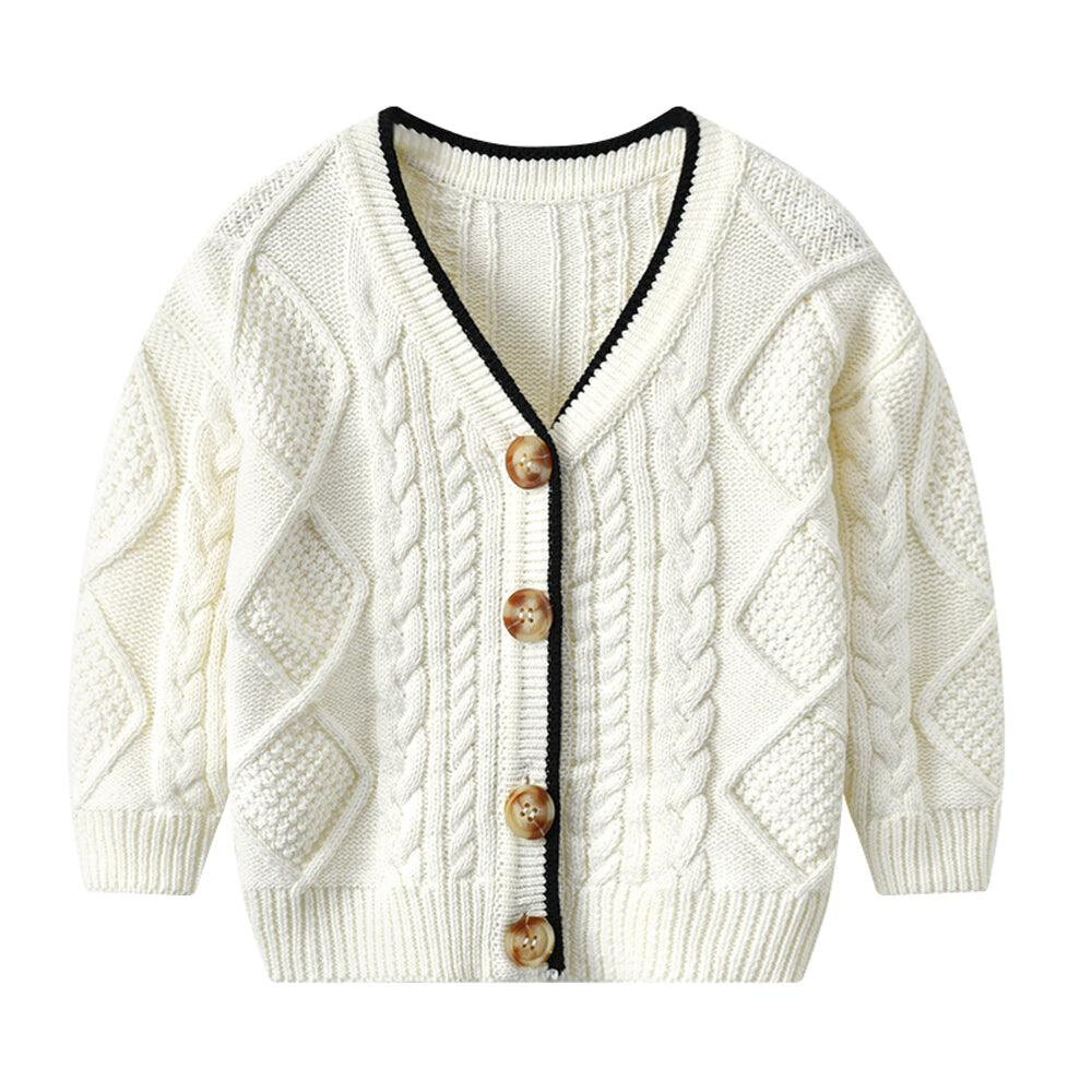Hand Driven V-Neck Ribbed Knit Kids Cardigan Sweater