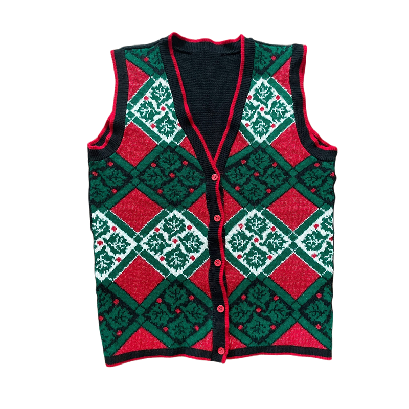 V-Neck Argyle Plaid Men Vest Christmas Sweater
