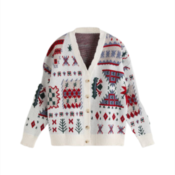 High Quality V-Neck Jacquard Cashmere Cardigan Christmas Sweater