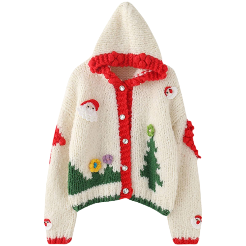 Thick Crochet Hoodie Men Cardigan Christmas Sweater