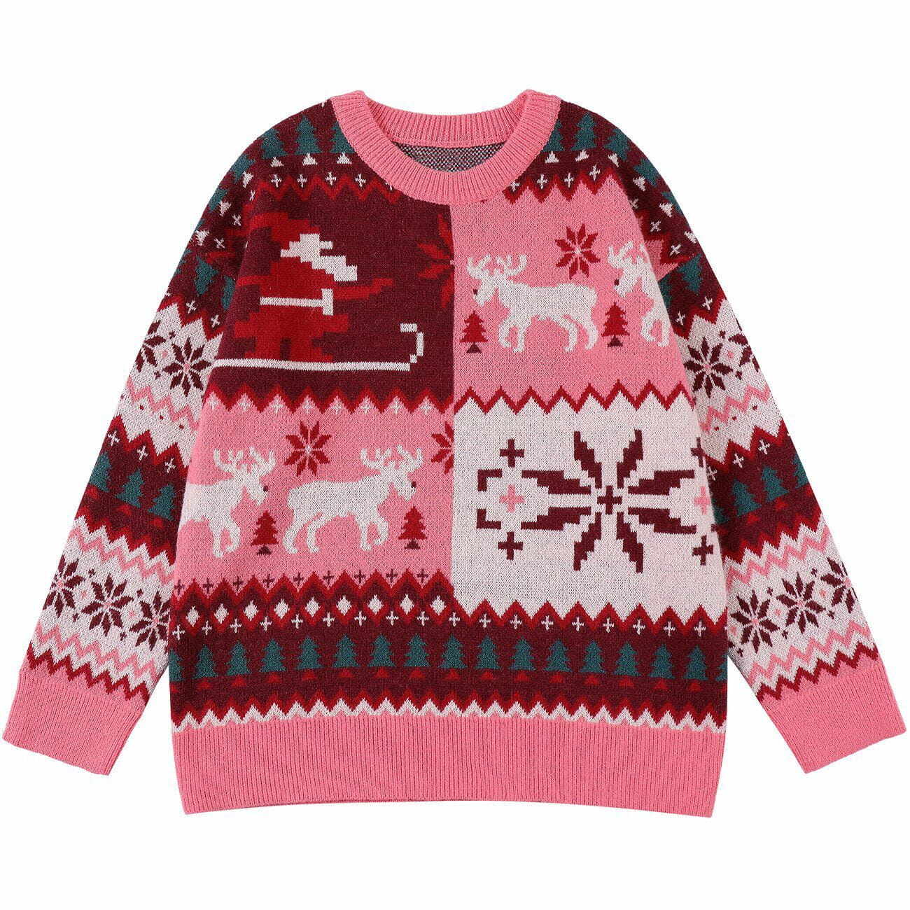 Ugly Elk Pattern Jacquard Fleece Men Pullover Christmas Sweater