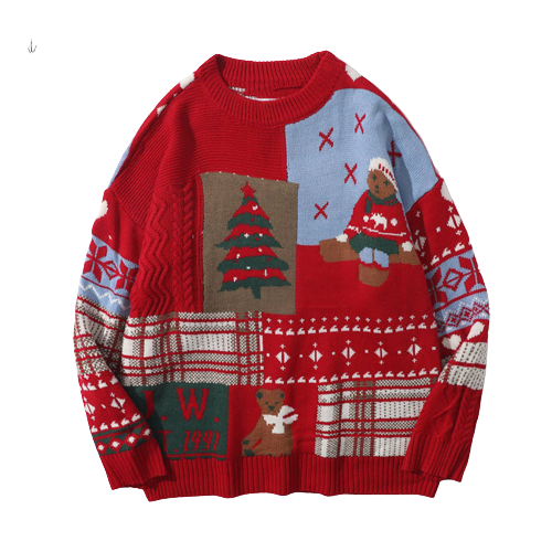 Manufacturer Ribbed Knit Spliced Cotton Men Pullover Christmas Sweater