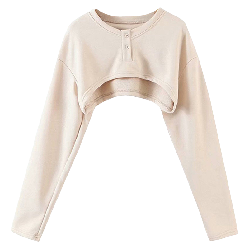Butyric Crew Neck Solid Pure Cotton Women Cropped Sweater