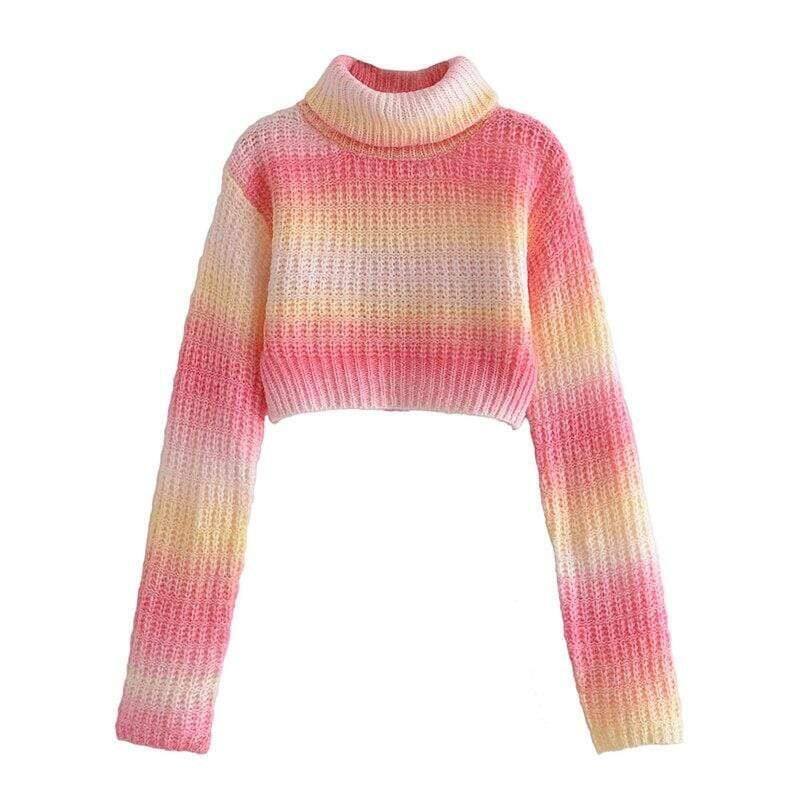 Turtleneck Colorful Anti-Shrink Women Cropped Sweater