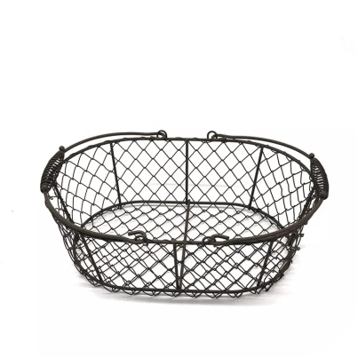 Metal Wire Basket with Handle Oval Shape Kitchen Storage