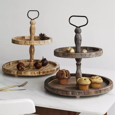 European Style 2 or 3 Tier Round Wooden Tray Cake Stand
