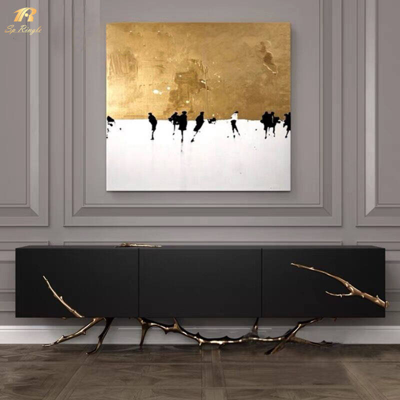 Soporte de televisión de lujo Design Gold Metal Wood Black Black Luxury TV Stand con gabinetes de cajones Springlegroupfurniture