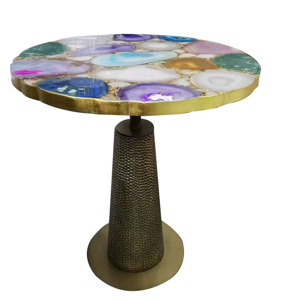 Marble side table sofa round small side table agate stone Springlegroupfurniture