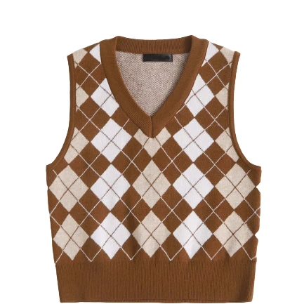 V-Neck Rhombic Pattern 100%Cotton Men Vest Sweater