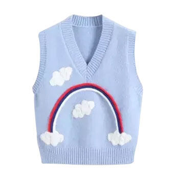 V-Neck Rainbow Cable Knit Woollen Kids Vest Sweater