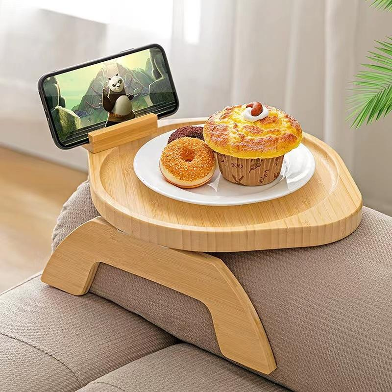 Bamboo Fold-able Sofa Armrest Tray Fruit Snack Storage Serving Tray