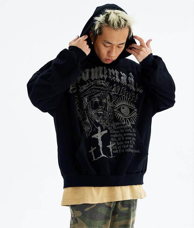 High street Hip Hop Oversize Printing Hooded Jumper Hioodie Man