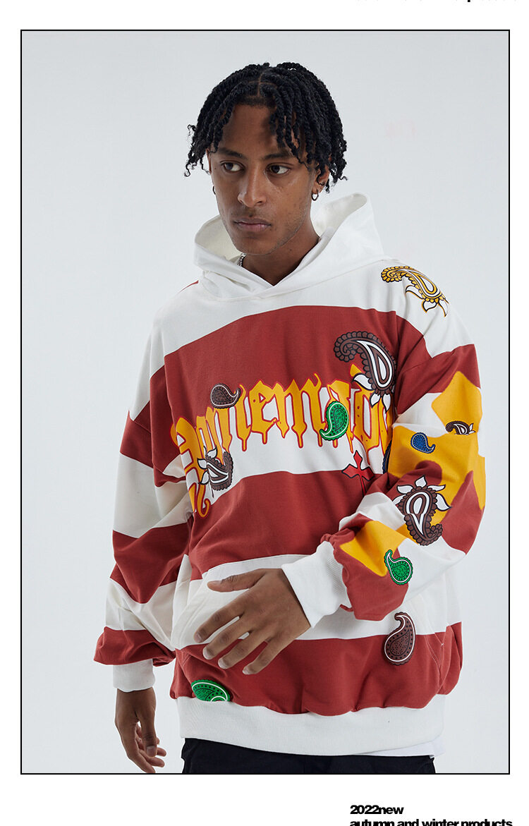 Embroidery Patches Printed Oversized Hoodie Men