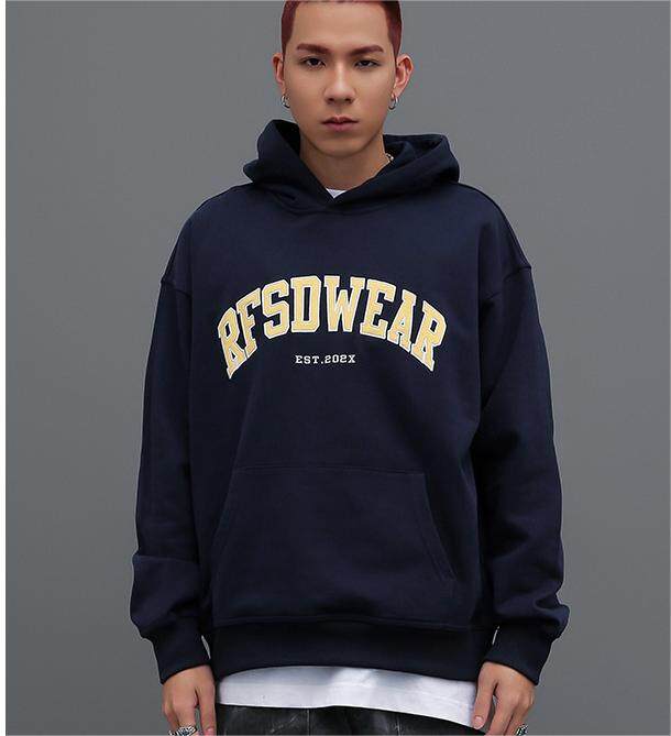 Puff Printed 380g Loose Hooded Round Neck Hoodie Man