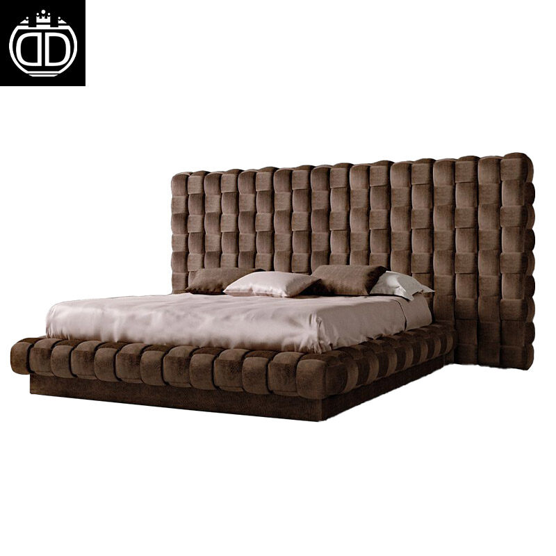 Wooden Structure Velvet Upholstery Bed