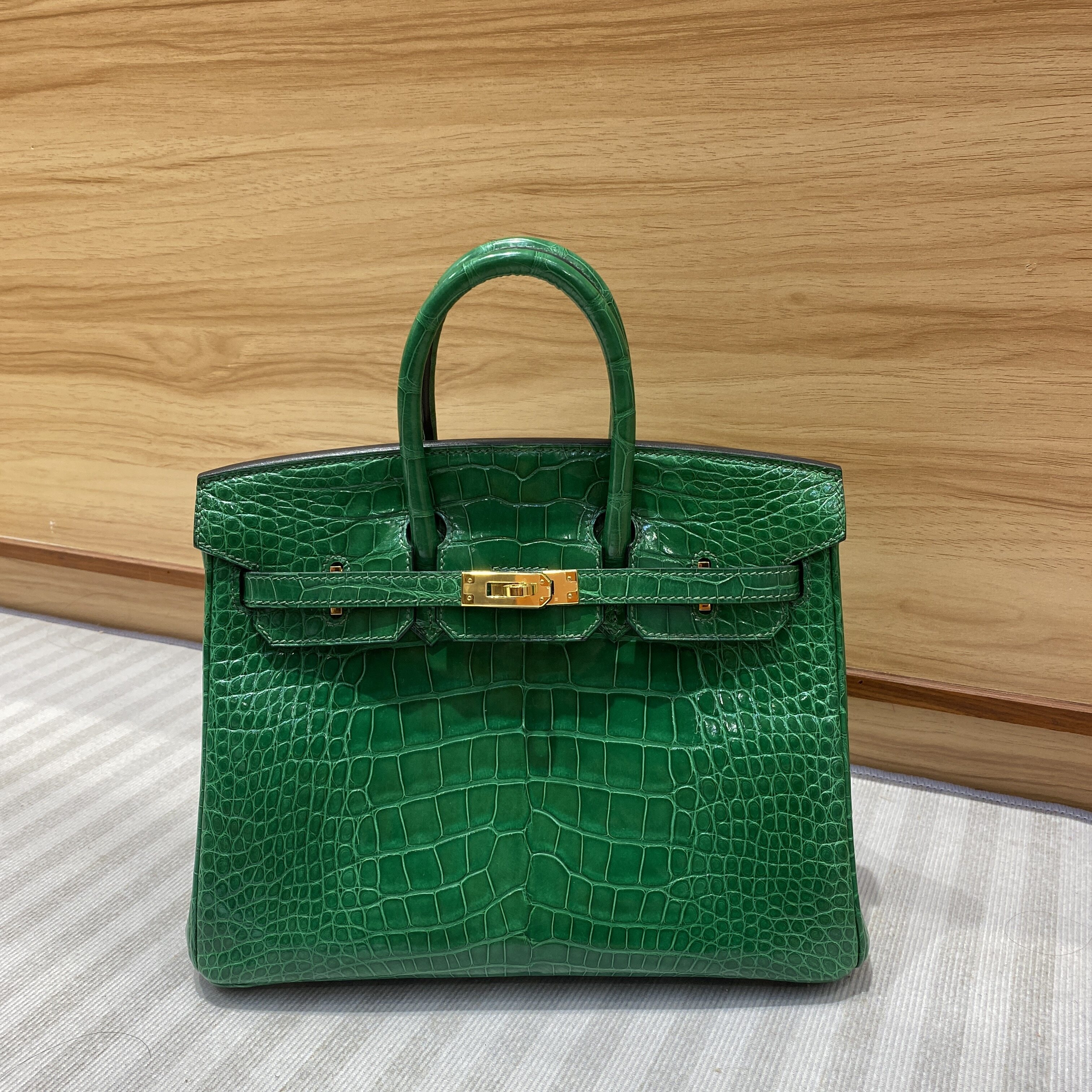 from a green leather bag factory