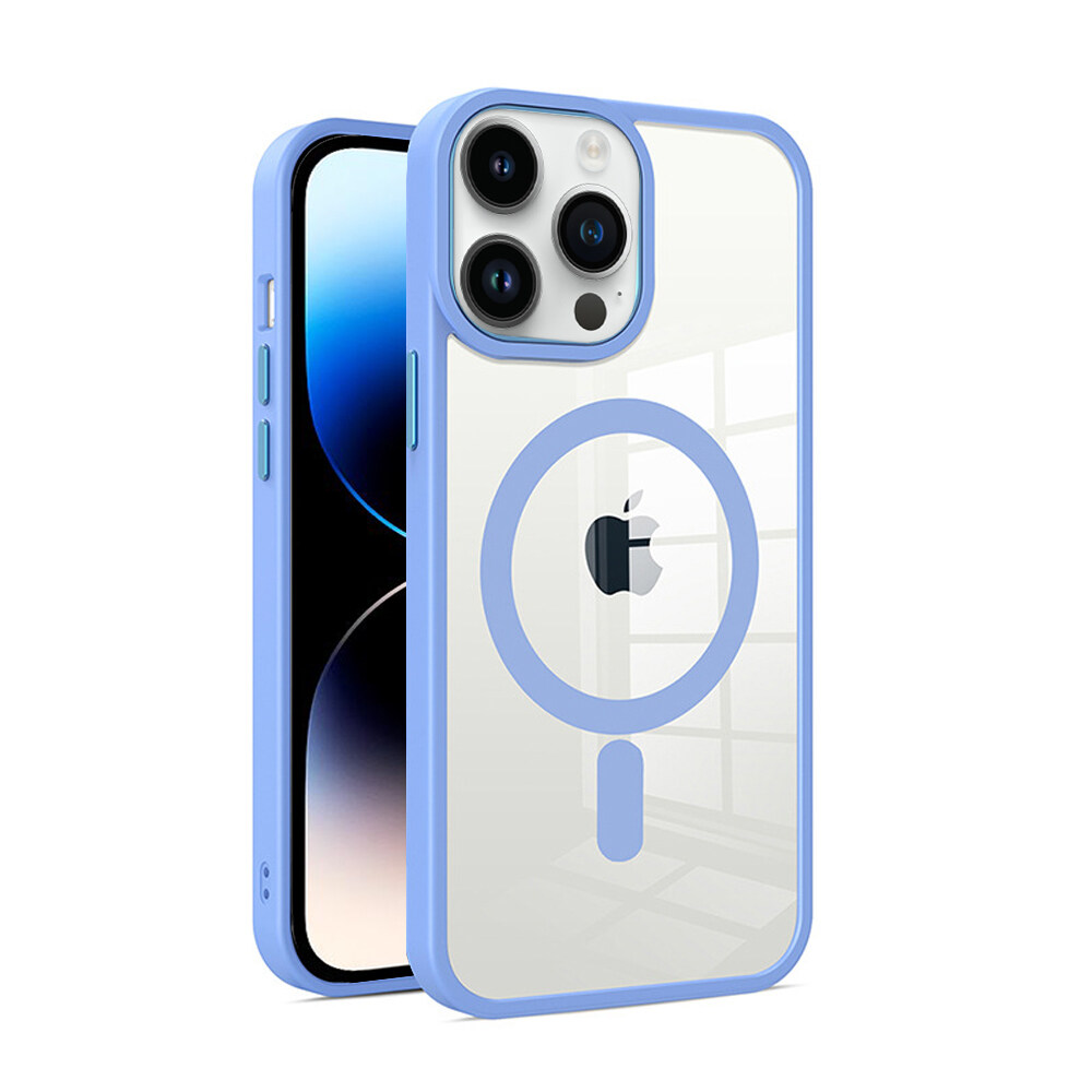 Estojo transparente magnético forte e colorido para iPhone 14 Pro com botões de metal capa fina protetora à prova de choque