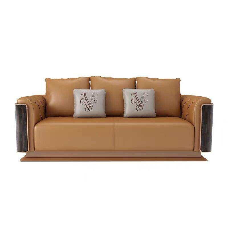 Leather sofa luxury 3 seater sofa set beige royal Springlegroupfurniture