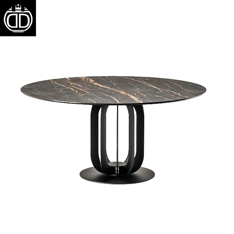 Luxury Rotating Black Marble Top Italian Round Dining Table