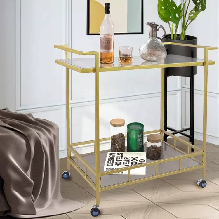 two layers of storage space,home storage carts,kitchen storage cart,double deck rectangular trolley,modern simple style home trolley