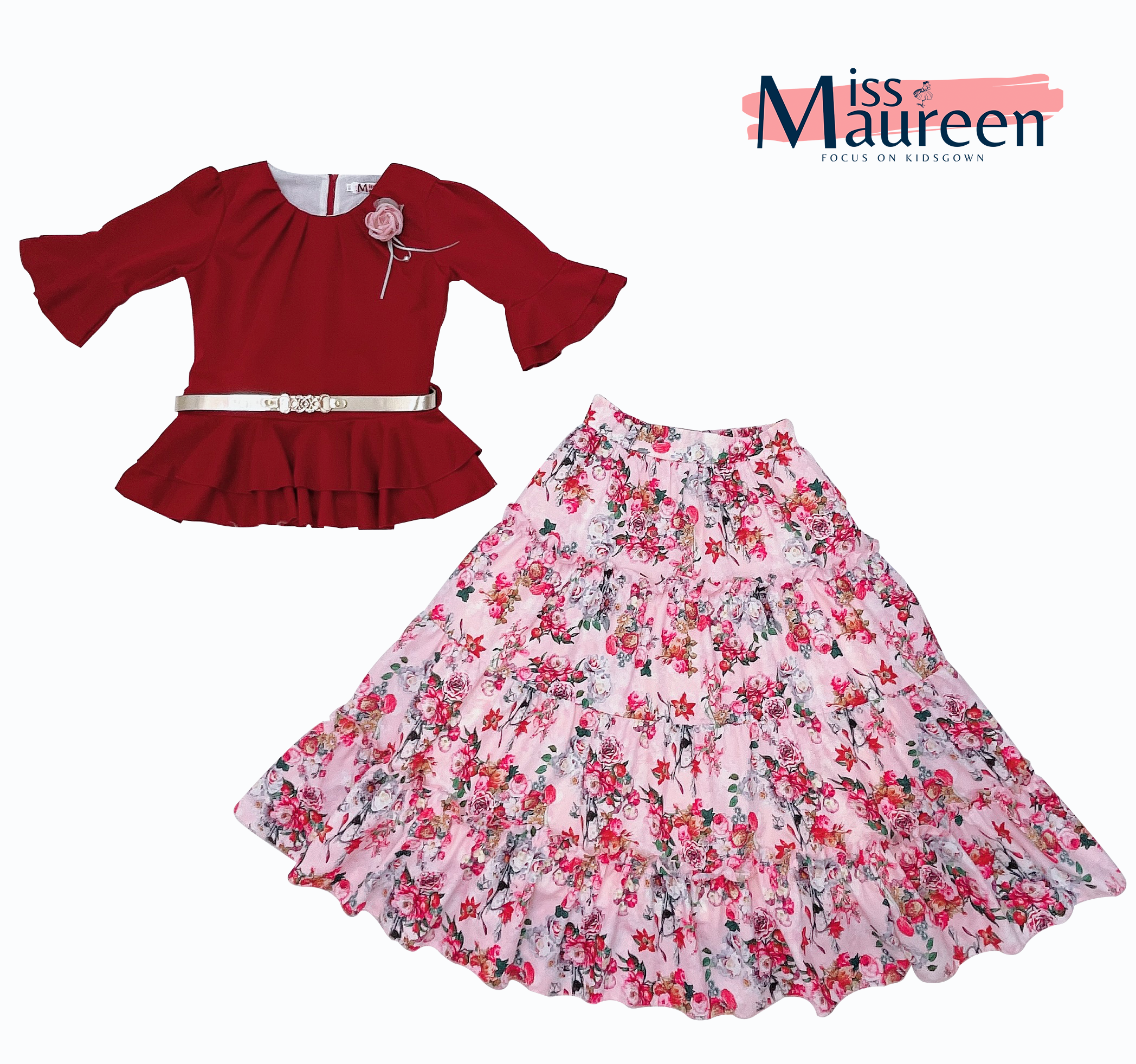 MissMaureen fashion flower skirt girl's bright flower teeanger suit