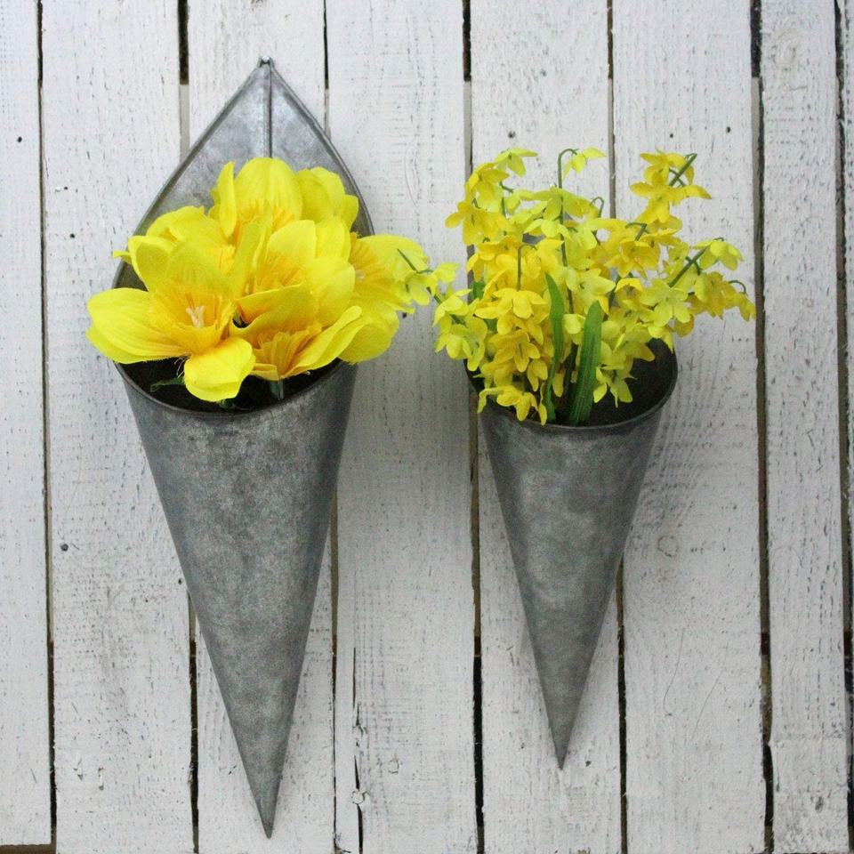Wall Decor Galvanized Metal Hanging Flower Vase