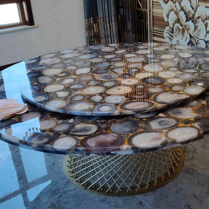 Agate dining table luxury round dining table with rotating centre Springlegroupfurniture