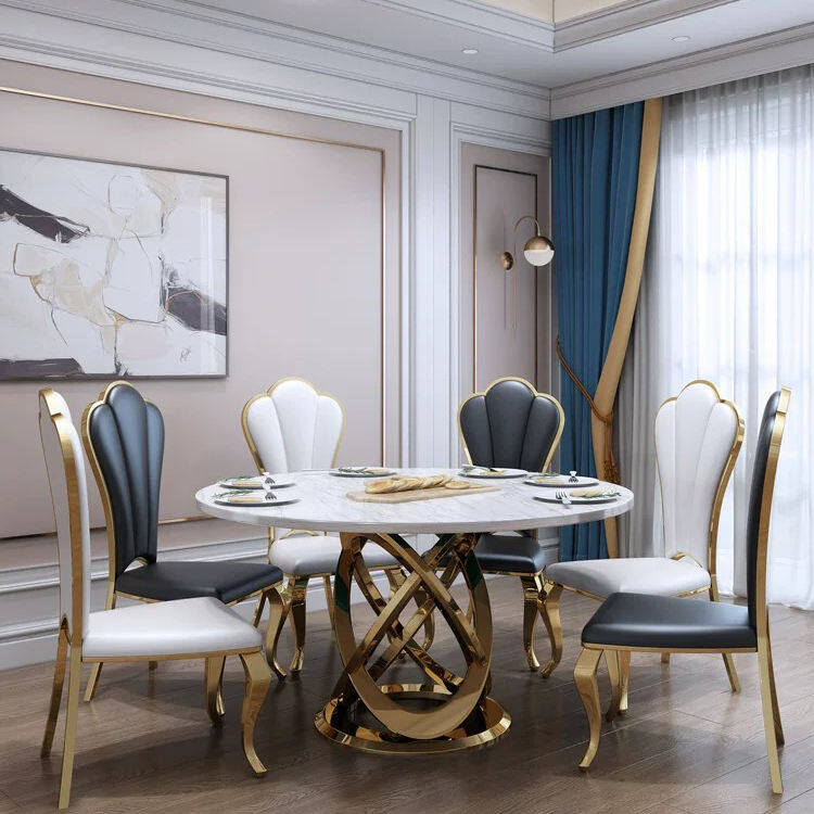 Metal dining table Gold Stainless Steel Dining Table Custom Springlegroupfurniture