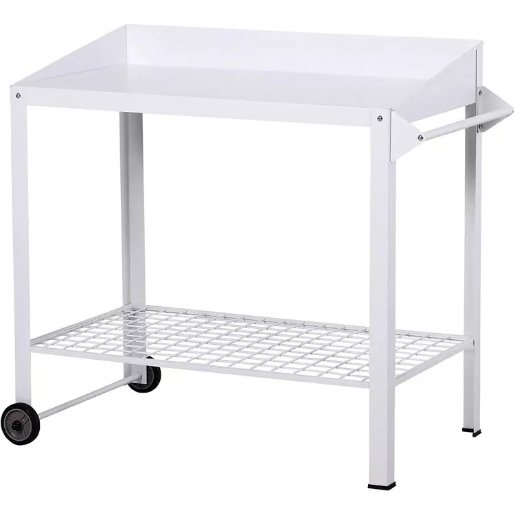 2 Tiers White Metal Kitchen Storage Cart