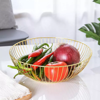 Round Bowl Shape Metal Wire Kitchen Storage Fruit Basket