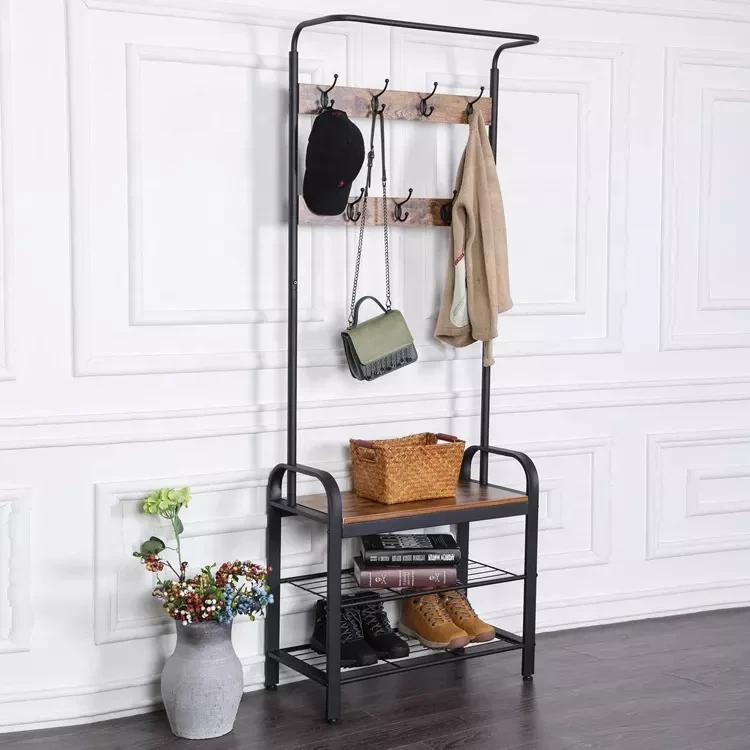 Foldable Metal and Wood Shoe Cabinet Rack for Entryway