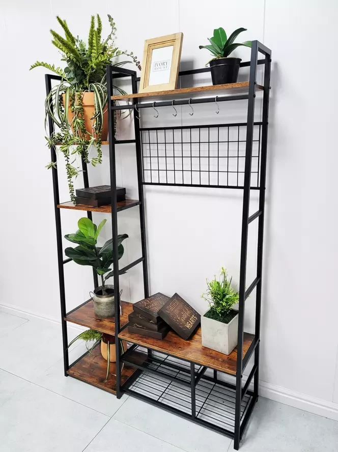 Entryway Hall Tree with Shoe Bench Coat Rack with 5 Hooks