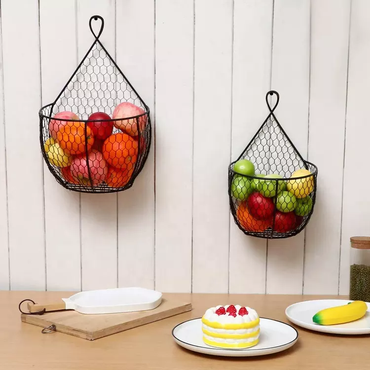 kitchen decoration,kitchen storage product,wall mounted wire storage basket,metal mesh round storage basket,suitable for housewives
