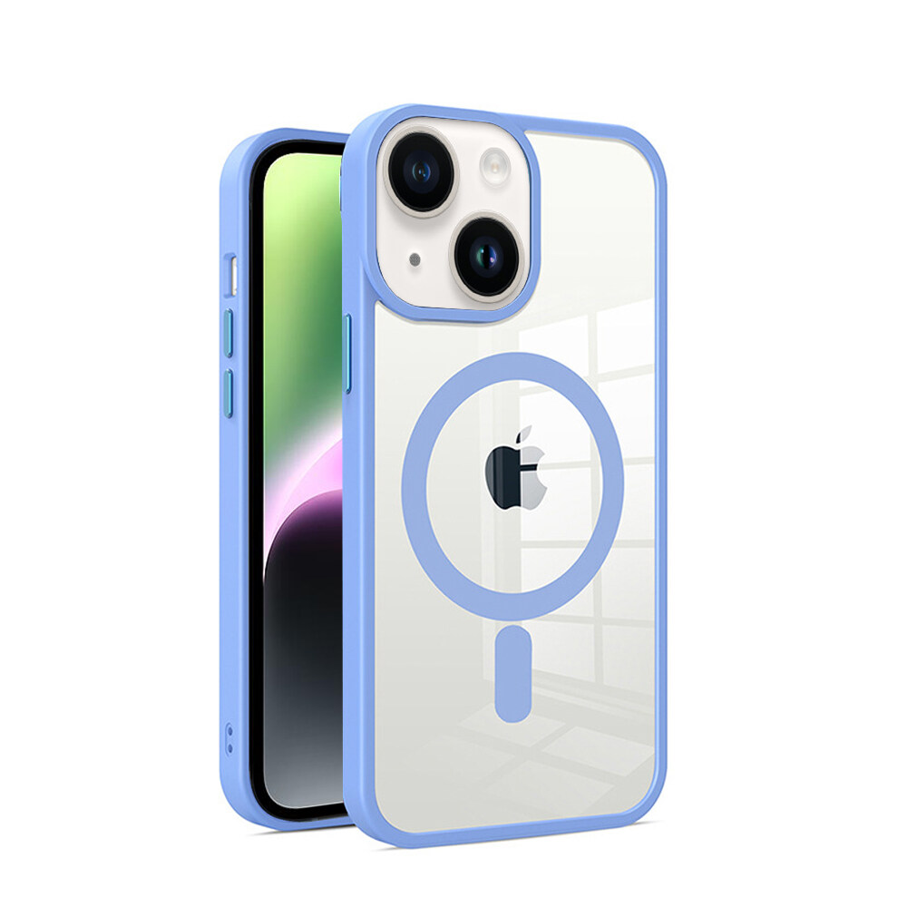 Estojo transparente magnético forte e colorido para iPhone 14 Pro Max com botões de metal à prova de choque protetor fino fino capa-cópia